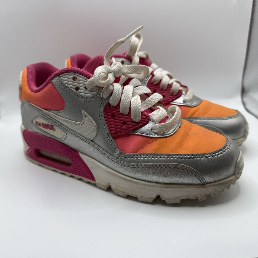 Nike Air Max 90 Pink Orange Silver Athletic Running Shoes Sneakers Youth Size 4 - Picture 3 of 8